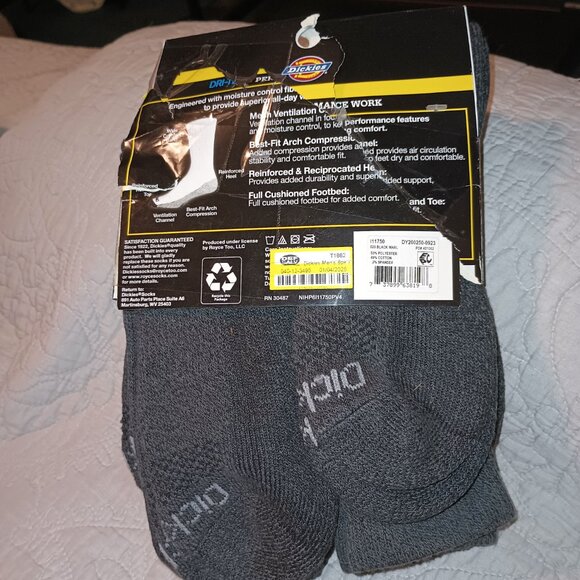 NEW Dickies Men's Dri-Tech Crew Socks - 6-12 - Picture 4 of 5